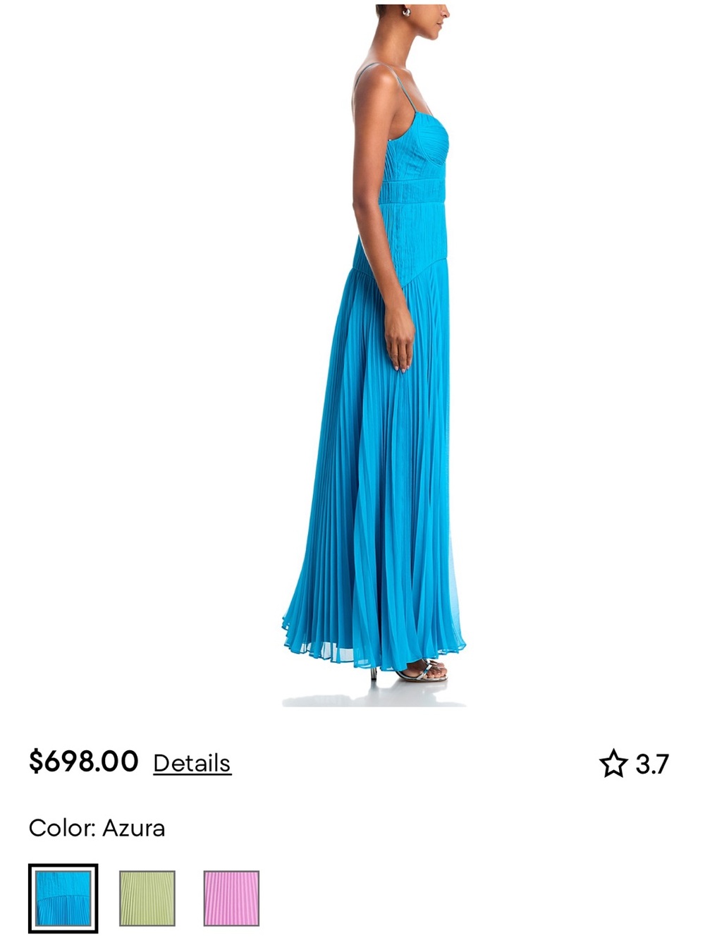 AMUR Pleated Spaghetti-Strap Maxi Dress in Teal Blue - Picture 3 of 8